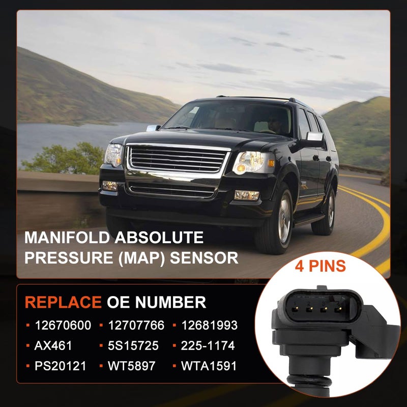 Capshat 12670600 Manifold Absolute Pressure (MAP) Sensor for Chevy GMC Silverado Malibu Equinox Cruze, Sierra 2500 3500, Cascada Encore, Replaces 12681993 12707766 Intake Air Pressure and Temperature Sensor - Image 5